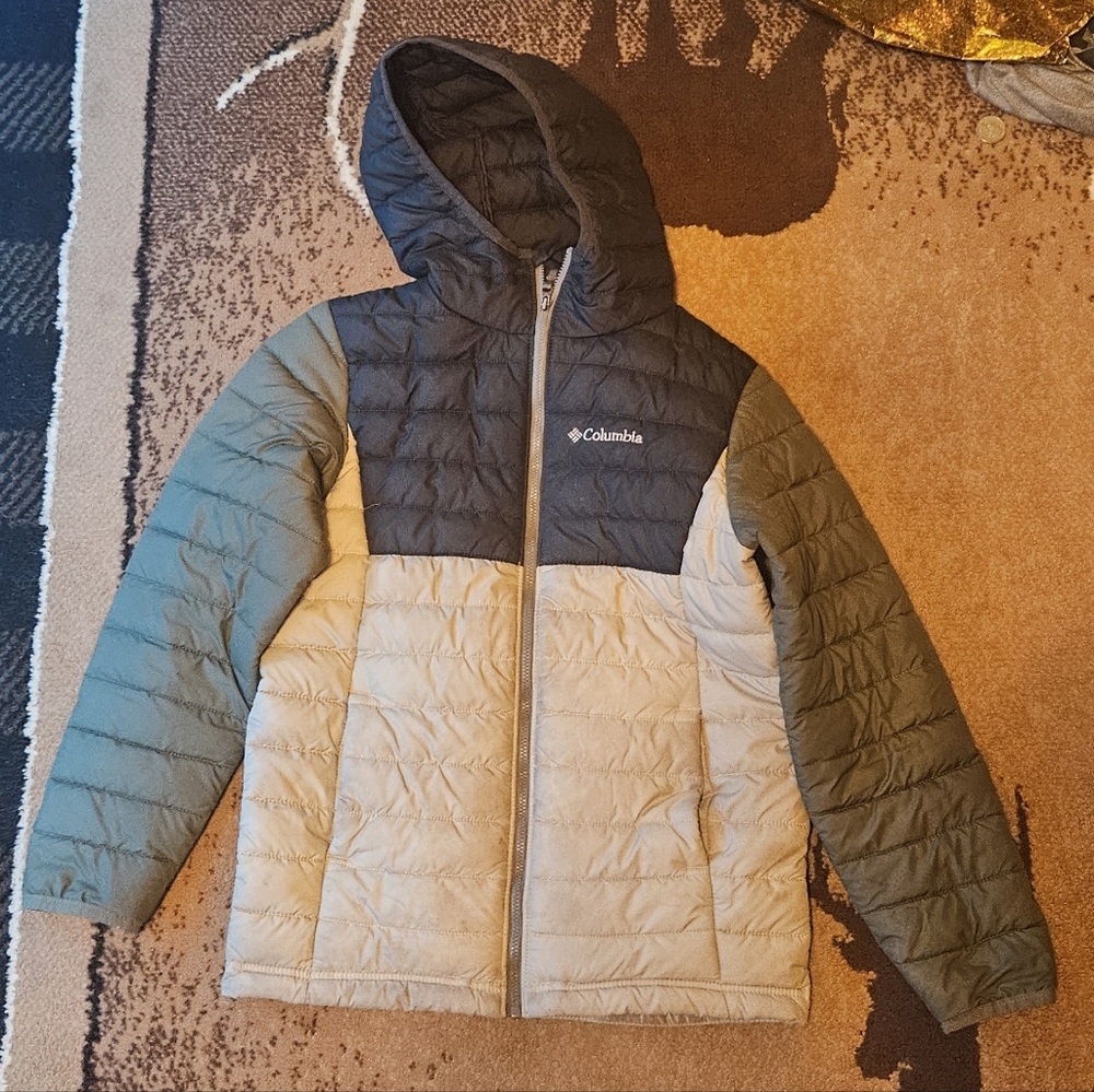 Columbia Kids' Hooded Puffer Jacket - Green and Cream